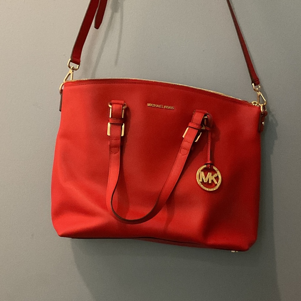 Michael Kors Red Shoulder Bag with Gold Accents tote bag. - Picture 2 of 9